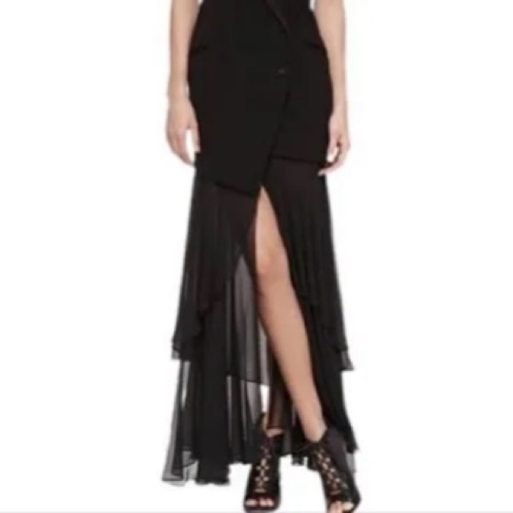 Haute hippie silk ruffle formal maxi skirt black size small